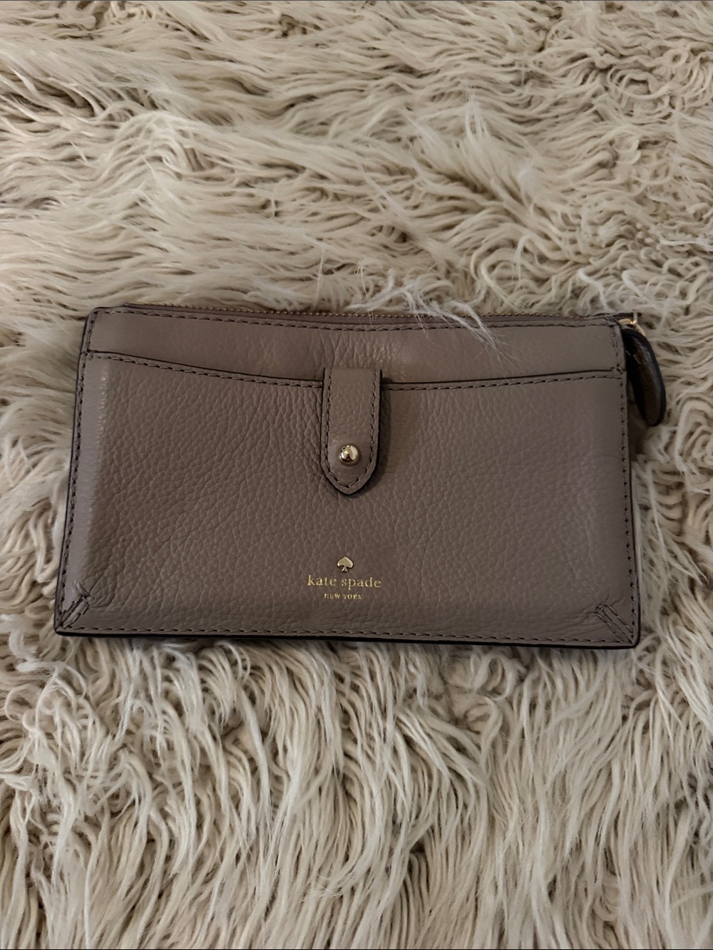 kate spade Taupe Pebbled Leather Zip & Snap Wallet